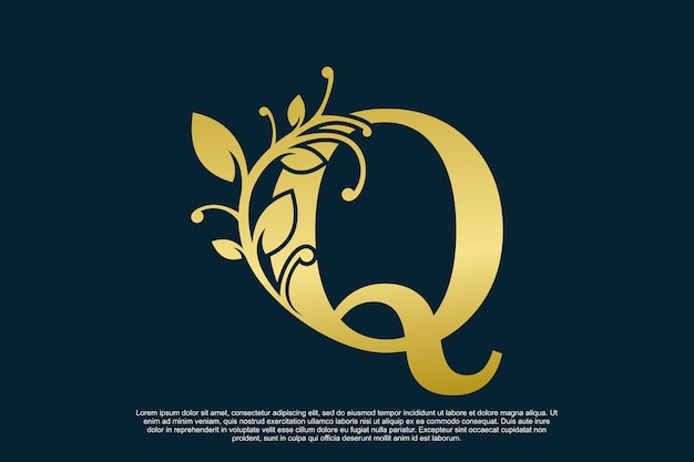 Vector gouden elegant logo-ontwerp met letter q aanvankelijk concept