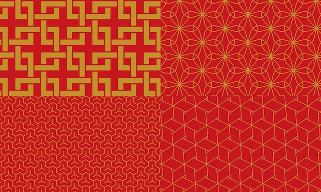 Gouden en rode japanse patroon hoekverbinding rinju hennepblad bishamon schildpadschild ajiro hennepblad