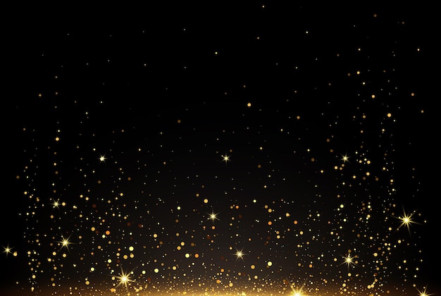 Gouden explosie op een zwarte achtergrond Gouden glitterdeeltjes Vakantienachtclub en kerstkaart Vectorillustratie