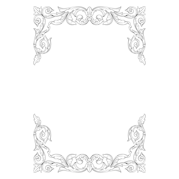 Gouden frame en rand met barokke stijl. zwart-witte kleur. floral gravure decoratie