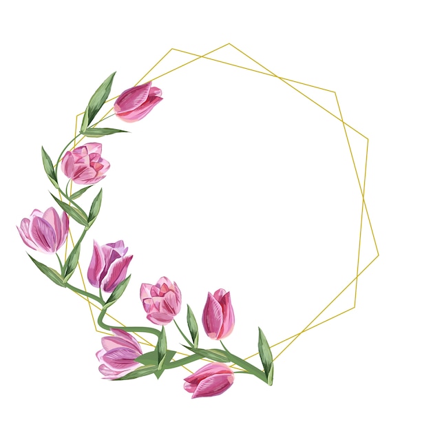 Gouden frame geometrische tulp bloemen