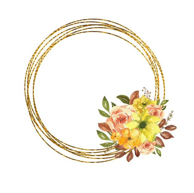 Gouden frame met herfst aquarel bloemen