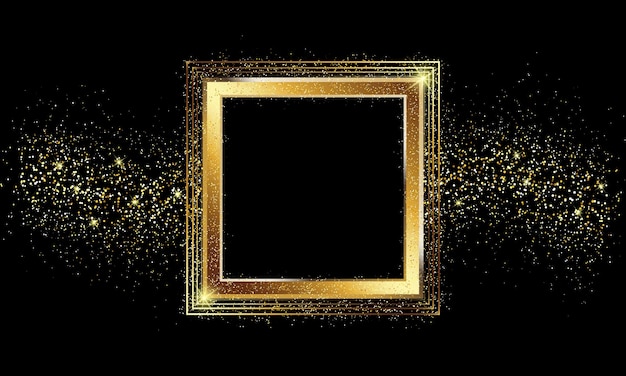 Gouden frame op een zwarte achtergrond met gouden glitters