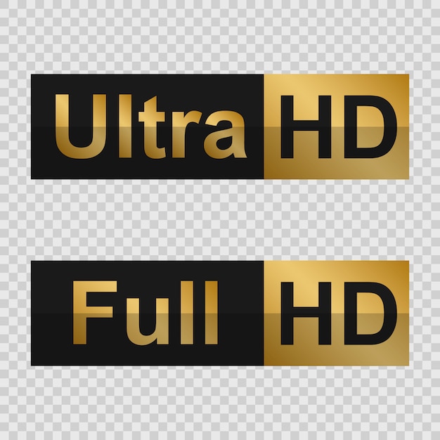 Gouden full hd- en ultra hd-labels. modern technologieteken