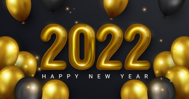 Gouden gelukkig nieuwjaar 2022 op zwarte achtergrondontwerpillustratie
