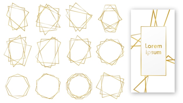 Vector gouden geometrische bruiloft uitnodiging, set luxe frames.