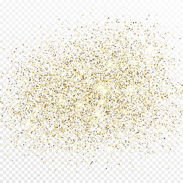 Gouden glitter confetti achtergrond geïsoleerd op een witte transparante achtergrond. Feestelijke textuur met glanzend lichteffect. Vector illustratie.