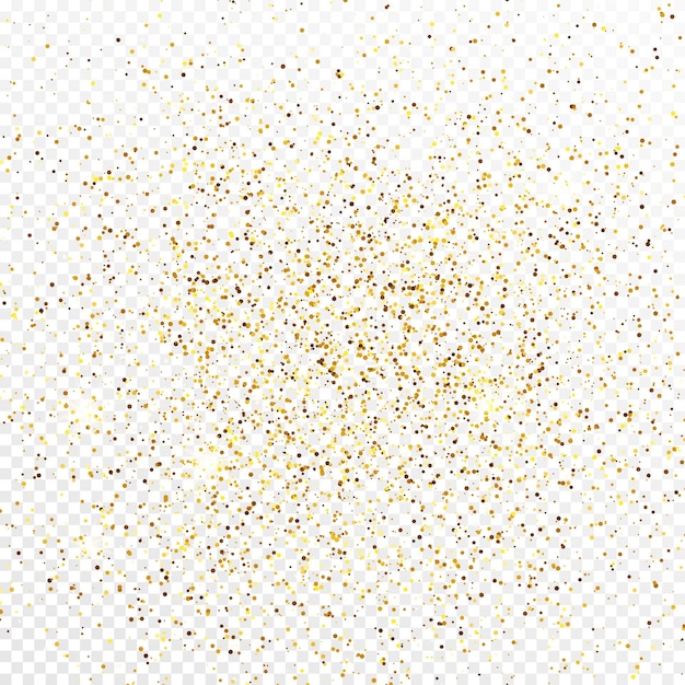 Gouden glitter confetti achtergrond geïsoleerd op een witte transparante achtergrond. Feestelijke textuur met glanzend lichteffect. Vector illustratie.