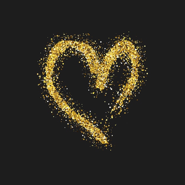 Gouden glitter doodle hart op donkere achtergrond Gouden grunge hand getekende hart romantische liefde symbool Vector illustratie