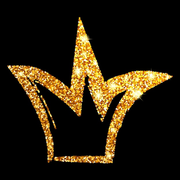 Gouden glitter handgetekende kroon Teken koning koningin prinses