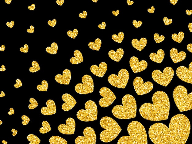 Gouden glitter hartjes behang. valentijnsdag achtergrond. gouden hartenposter.