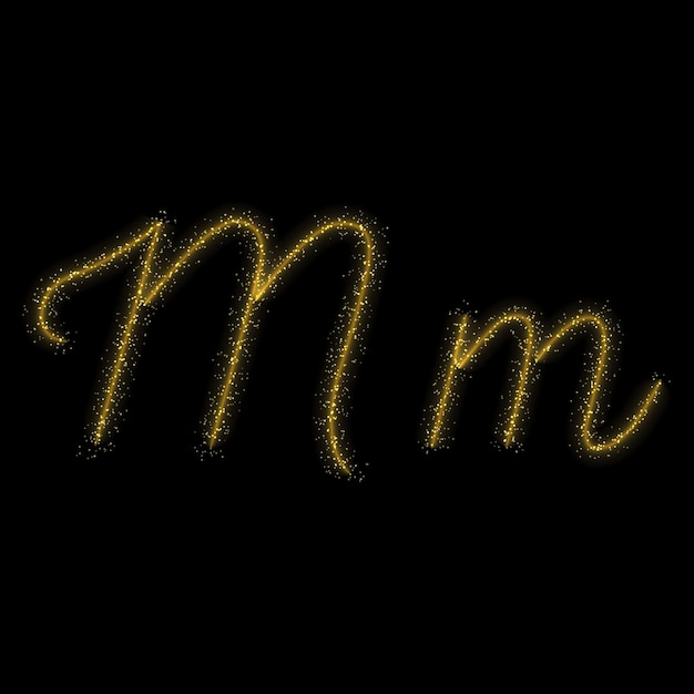 Gouden glitter letter M ster sparkle trail lettertype