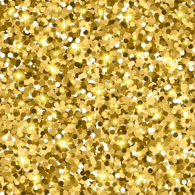 Gouden glitter naadloos patroon met confetti en schittering. gouden glans textuur. vector illustratie achtergrond