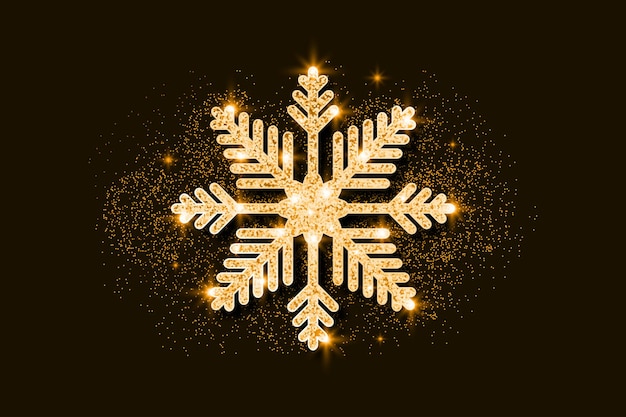 Gouden glitter sneeuwvlok Gouden glinsterende kerstversiering Vector