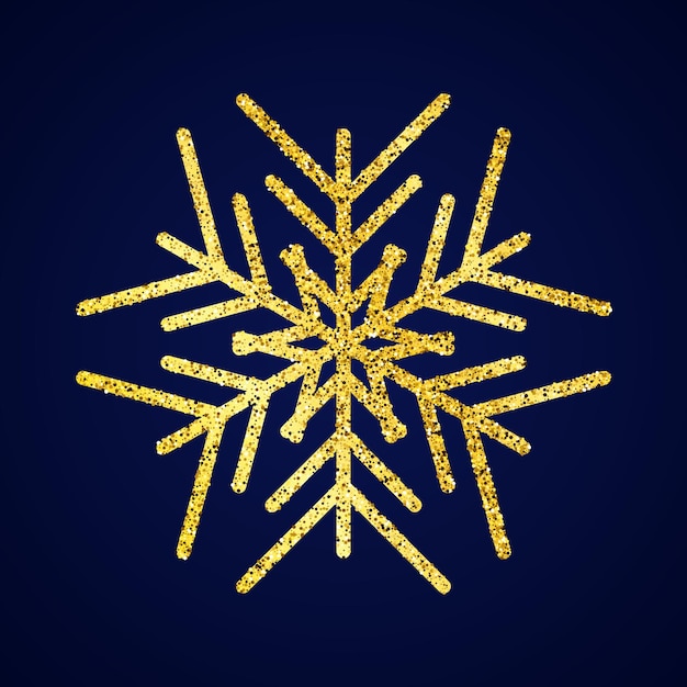 Gouden glitter sneeuwvlok op donkerblauwe achtergrond. kerstmis en nieuwjaar decoratie-elementen. vector illustratie.