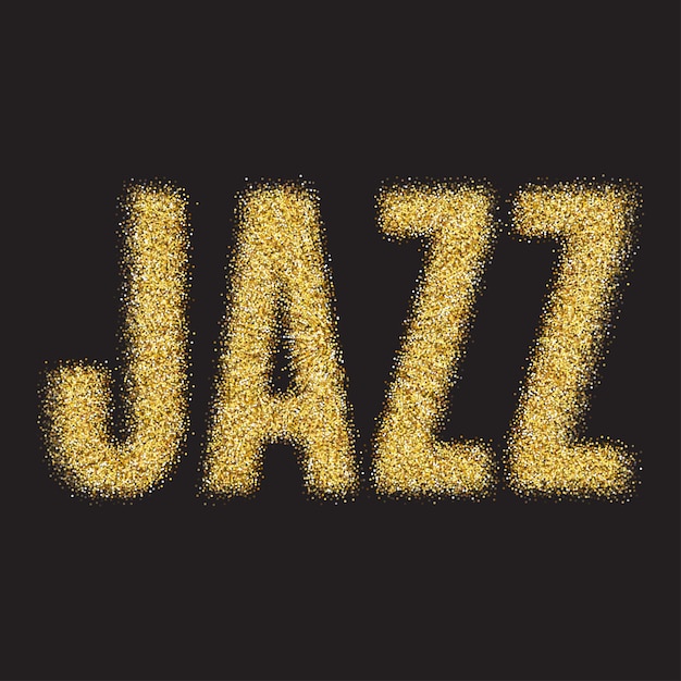 Gouden glitter vector inscriptie jazz gouden sparcle woord jazz op zwarte transparante achtergrond amber...