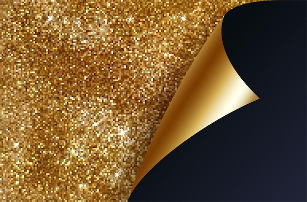 Gouden glitterachtergrond met gebogen randen wikkelpapier kleine gouden vierkanten pixelstijl