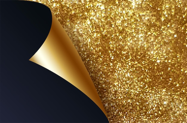 Gouden glitterachtergrond met gebogen randen wikkelpapier kleine gouden vierkanten pixelstijl