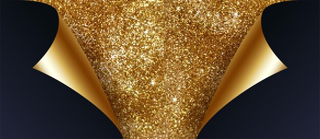 Vector gouden glitterachtergrond met gebogen randen wikkelpapier kleine gouden vierkanten pixelstijl