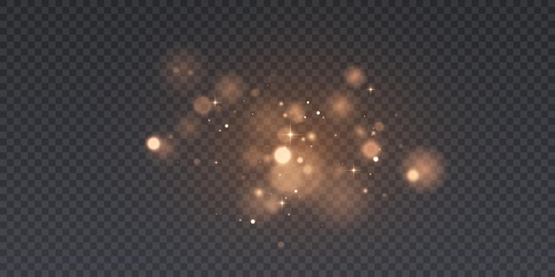 Gouden glitterdeeltjes met bokeh-effect en glinsterende gloed op een doorzichtige achtergrond