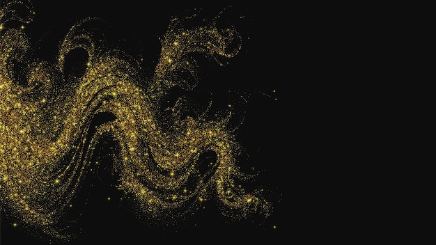 Gouden glittergolf op zwarte achtergrond Abstracte vector achtergrond