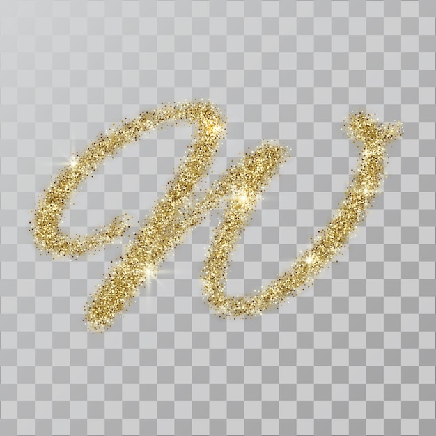 Gouden glitterpoeder letter W in handgeschilderde stijl. Vectorillustratie op transparante achtergrond