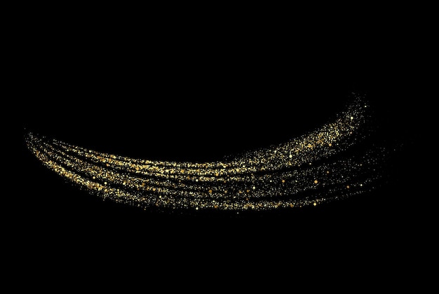 Gouden glitters Golf Vector gouden sprankelende stardust trail Magische gloeiende gouden confetti op een zwarte achtergrond