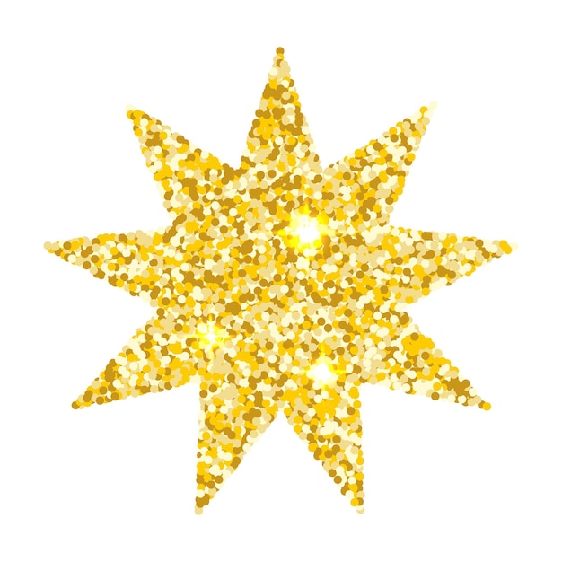 Gouden glitterster met negen stralen geïsoleerd op witte achtergrond sparkling vector vakantie decor metaal