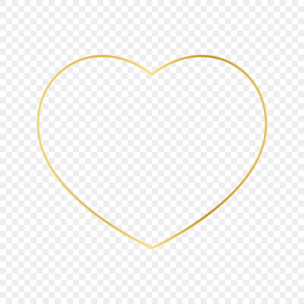Vector gouden gloeiende hart vorm frame geïsoleerd op transparante achtergrond. glanzend frame met gloeiende effecten. vector illustratie.