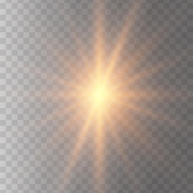 Gouden gloeiende lichte ster op een zwarte achtergrond Transparante glanzende zonster explodeert en heldere fla