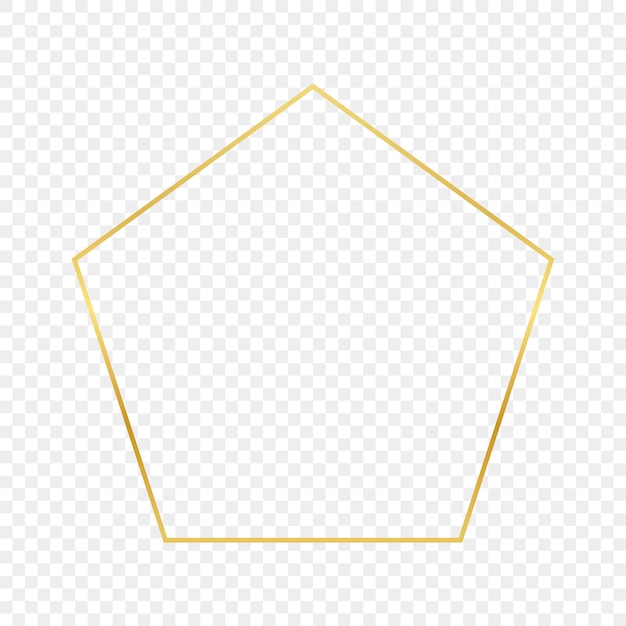 Gouden gloeiende pentagon vorm frame geïsoleerd op transparante achtergrond. Glanzend frame met gloeiende effecten. Vector illustratie.