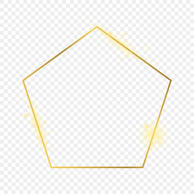 Gouden gloeiende pentagon vorm frame geïsoleerd op transparante achtergrond. Glanzend frame met gloeiende effecten. Vector illustratie.