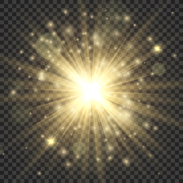 Vector gouden gloeiende ster. abstract stijlvol helder lichteffect, gouden glanzend lichtgevend stof en blikken, vervagend sterrenlicht, magische schittering. vectorillustratie geïsoleerd op transparante achtergrond
