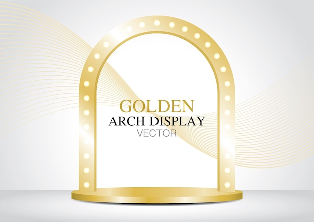 Gouden gloeilamp boog display 3D illustratie vector voor het plaatsen van uw object