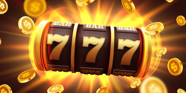 Vector gouden gokautomaat wint de jackpot. 777 big win-concept. casino-jackpot. vector illustratie