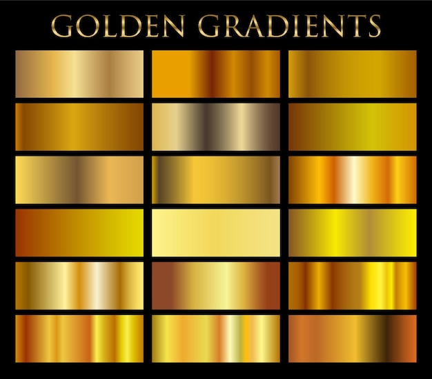 Gouden gradiënt ingesteld achtergrond vector pictogram textuur metalen illustratie voor frame lint banner munt en label