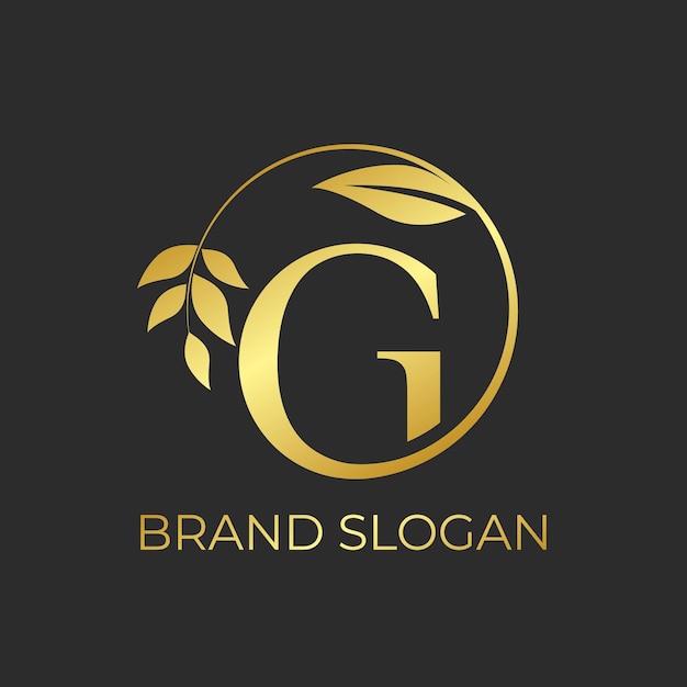 Gouden gradiënt luxe letter G-logo merkslogan botanisch bladframe bloemenlogo