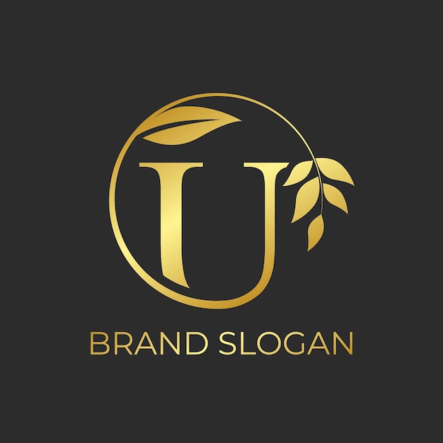 Gouden gradiënt luxe letter u-logo merkslogan botanisch bladframe bloemenlogo