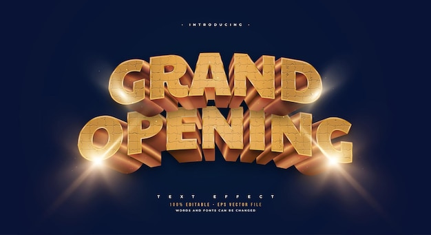 Gouden Grand Opening-tekststijl met textuur en 3D-effect Bewerkbaar spelteksteffect