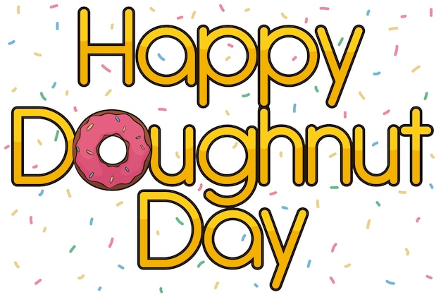 Vector gouden groetbord met glitters als confettidouche om donut day te vieren