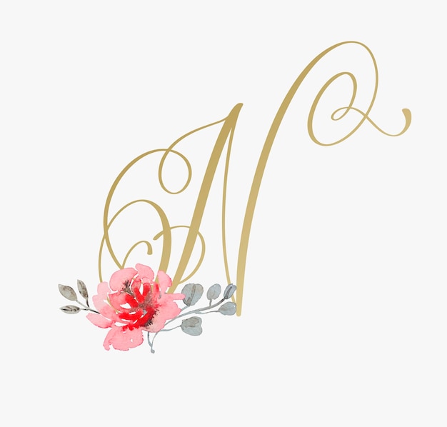 Vector gouden handlettertype met handgemaakte rozenbloem