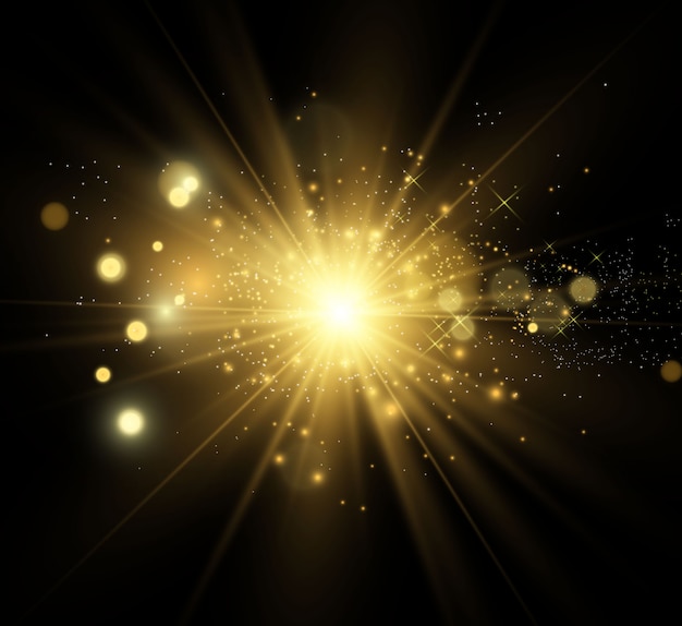 Gouden heldere ster. Lichteffect heldere ster. Prachtig licht om te illustreren.