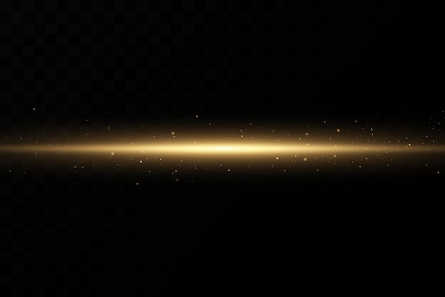 Gouden horizontale lensflares pack. Laserstralen, horizontale lichtstralen. Gloed transparant vectorlicht