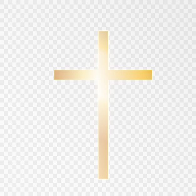 Gouden icoon van het heilige kruis. Religieuze symboliek. Gouden kruis vector christelijk symbool.