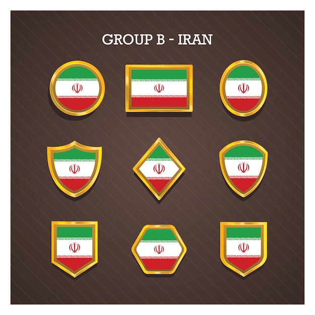 Gouden kaderkentekens met de vlaggen van het wereldbekernand - iran