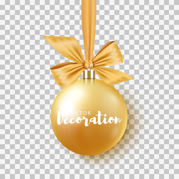 Gouden kerstbal met lint en strik op transparante achtergrond. illustratie