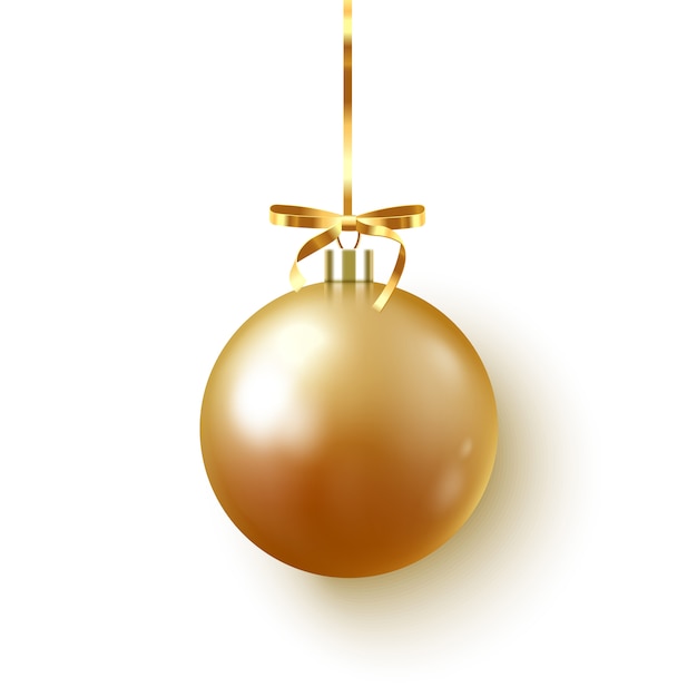 Gouden Kerstbal met lint en strik op wit