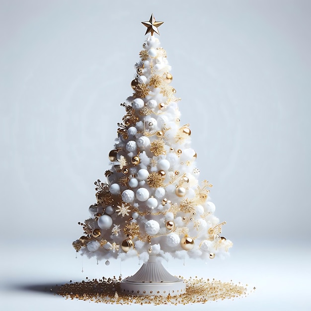 Gouden kerstboom met gouden en witte ballen vector sjabloon Premium