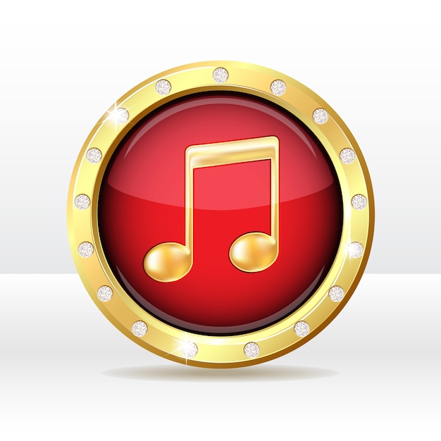 Gouden knop met muzieknootteken. muziek icoon. illustratie