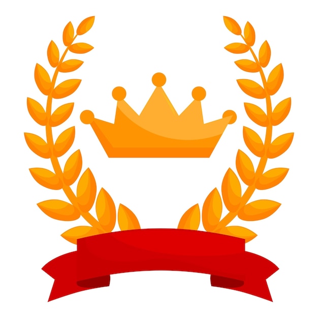 Gouden kroon op rood lint met gouden laurierkrans